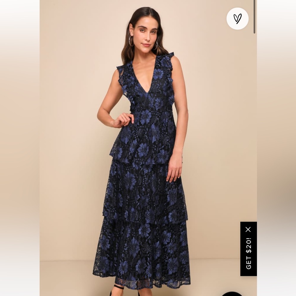 Lulu’s Molinetto Navy Lace Ruffle Tiered Dress